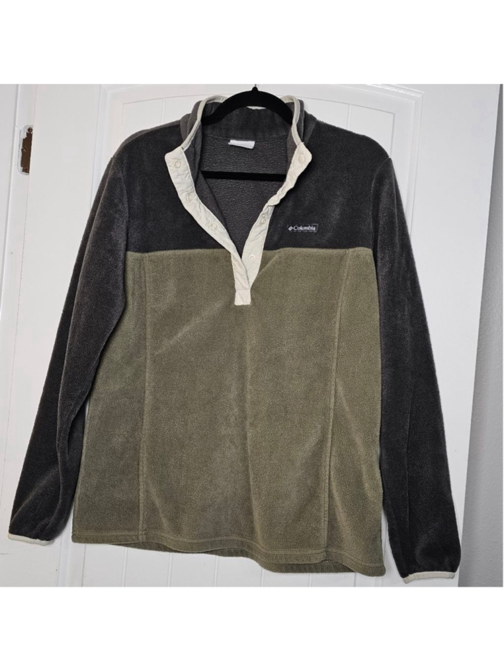 Columbia L fleece pullover, green, grey, cream